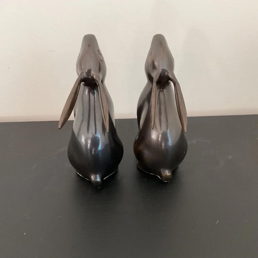 Restoration Hardware Set of 2 Metal Bunny Rabbit Bookends with Bronze Finish